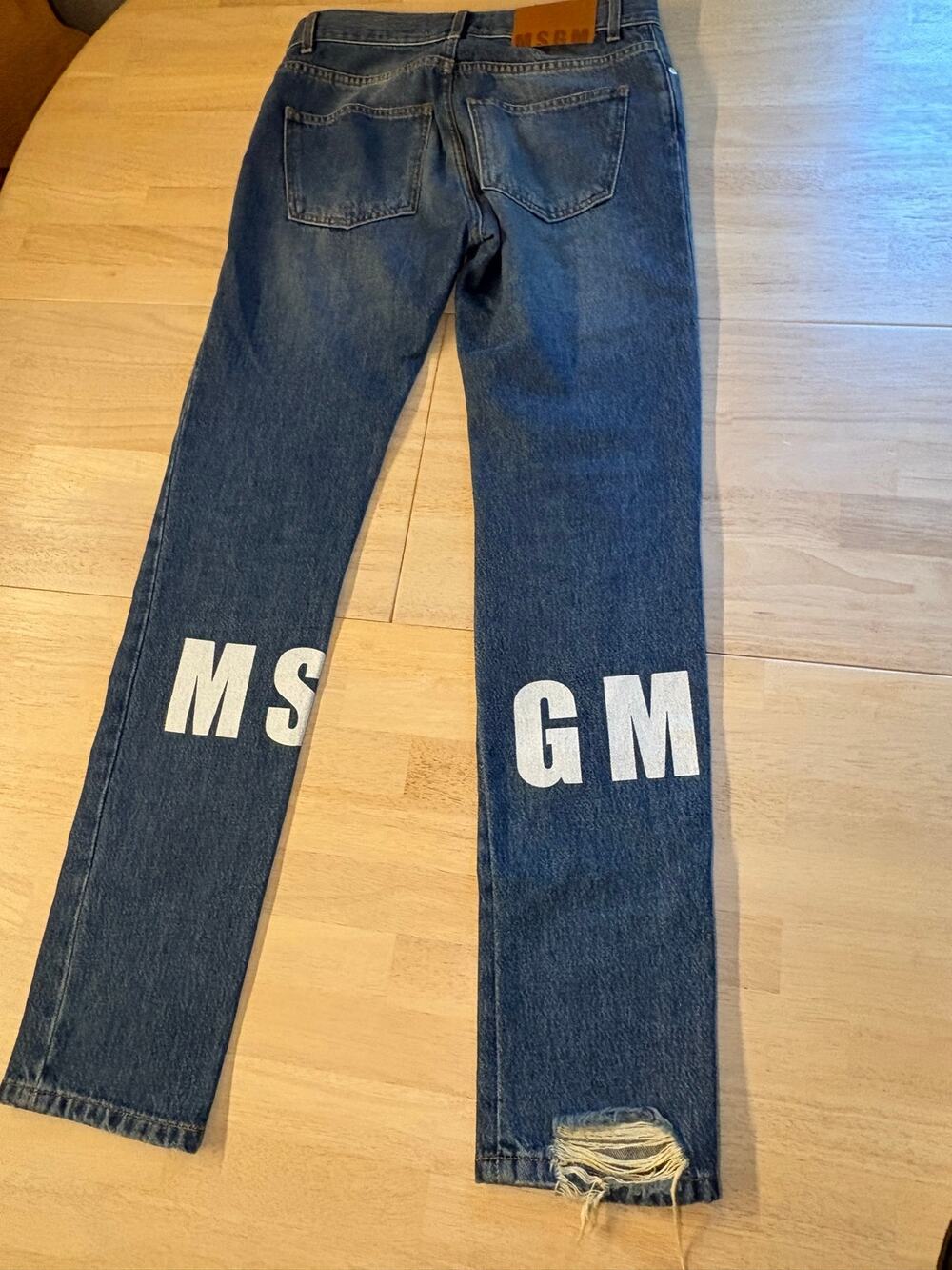 MSGM Big Logo Graphic Denim Jeans Blue Straight Leg Logomania Streetwear Y2K
